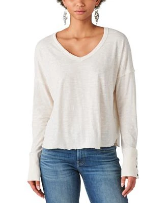 Women's Cotton Long-Sleeve V-Neck Top