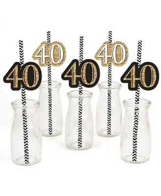 Adult 40th Birthday - Gold - Paper Straw Decor - Striped Decor Straws - 24 Ct