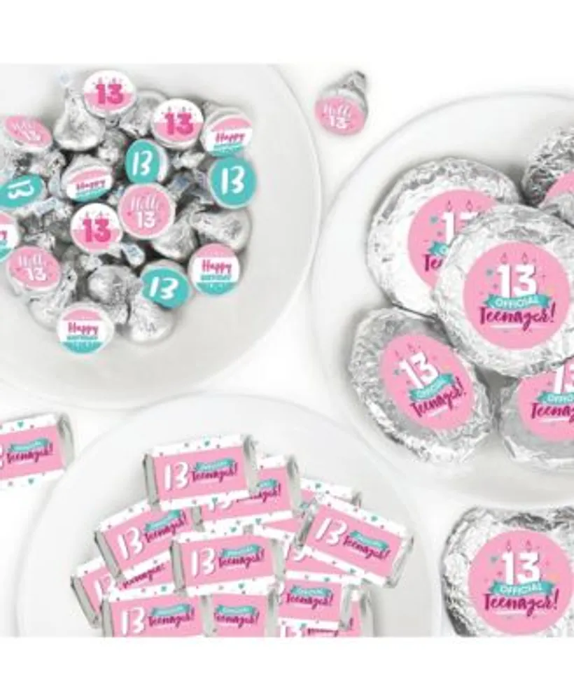 Big Dot of Happiness - It's A Girl - Mini Candy Bar Wrappers, Round Candy Stickers and Circle Stickers - Pink Baby Shower Candy Favor Sticker Kit - 304 Pieces