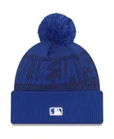 Men's Kansas City Royals New Era Royal Striped Cuffed Knit Hat with Pom