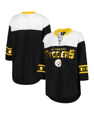 Women's New Era White/Black Pittsburgh Steelers Athletic Varsity Lace-Up V-Neck Long Sleeve T-Shirt