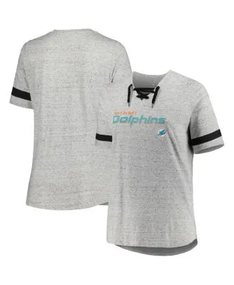 Women's Heather Gray Miami Dolphins Plus Size Lace-Up V-Neck T-Shirt