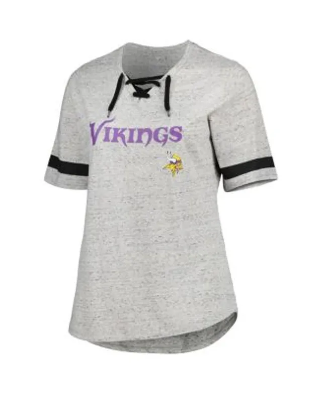 Profile Women's Heather Gray Minnesota Vikings Plus Lace-Up V-Neck T-shirt