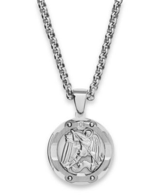 Men's St. Michael Diamond Pendant 24" Necklace in Stainless Steel