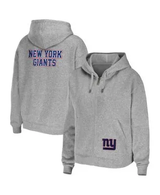 Women's Antigua Heathered Gray New York Giants Wordmark Victory Full-Zip Hoodie