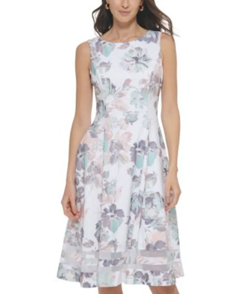 Seaspray Floral And Mesh Stripe Dress, Calvin Klein