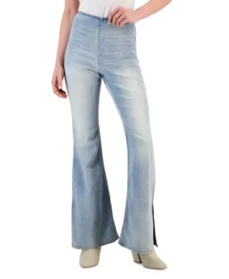 Women's Slit-Cuff Flare-Leg Pull-On Denim Jeans
