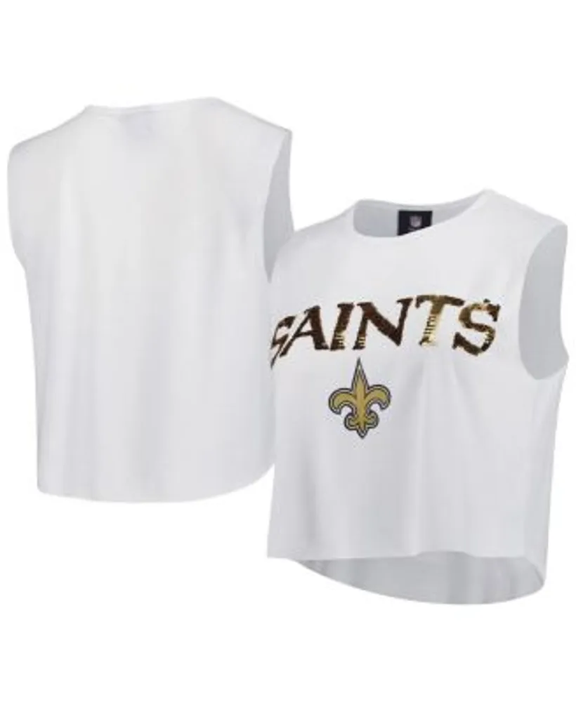 Cuce Women's White New Orleans Saints Sequin Tri-Blend Cropped Tank Top