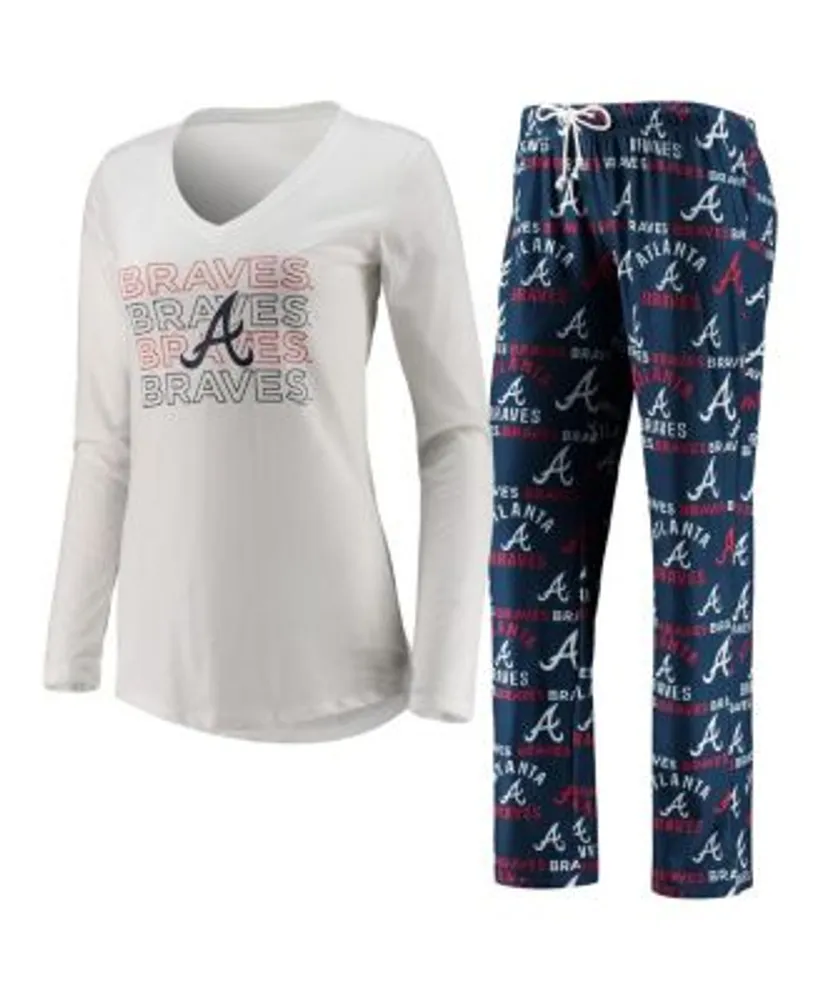 Concepts Sport Women's White and Navy Atlanta Braves Flagship Long Sleeve  V-Neck T-shirt Pants Sleep Set