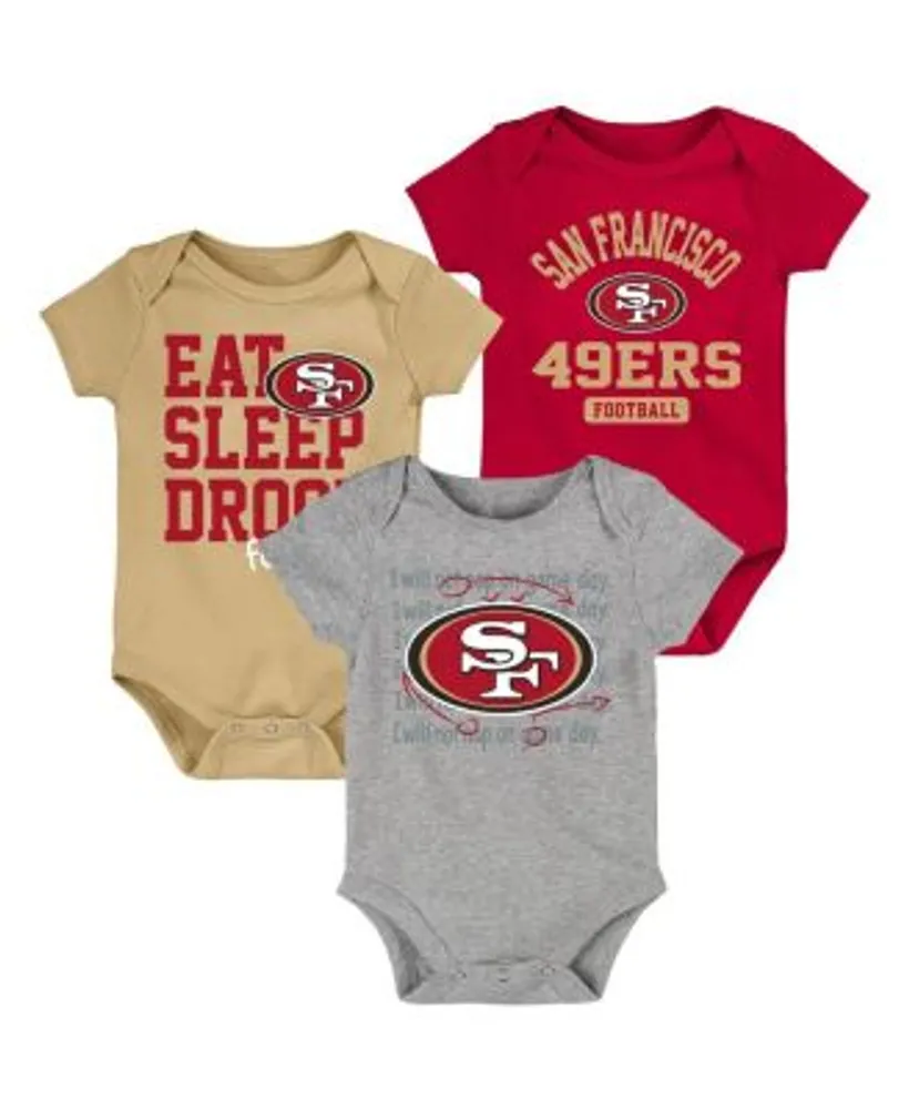 Outerstuff Newborn and Infant Boys Girls Scarlet, Gold San Francisco 49Ers  Eat Sleep Drool Football Three-Piece Bodysuit Set