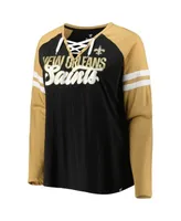 Women's Fanatics Branded Black/Gold New Orleans Saints True to Form Raglan Lace-Up V-Neck Long Sleeve T-Shirt