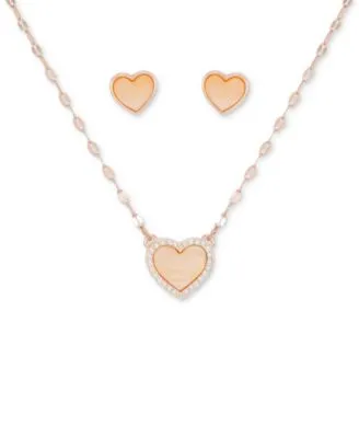 Gold-Tone Heart Stud Earrings & Pendant Necklace, 16" + 2" extender