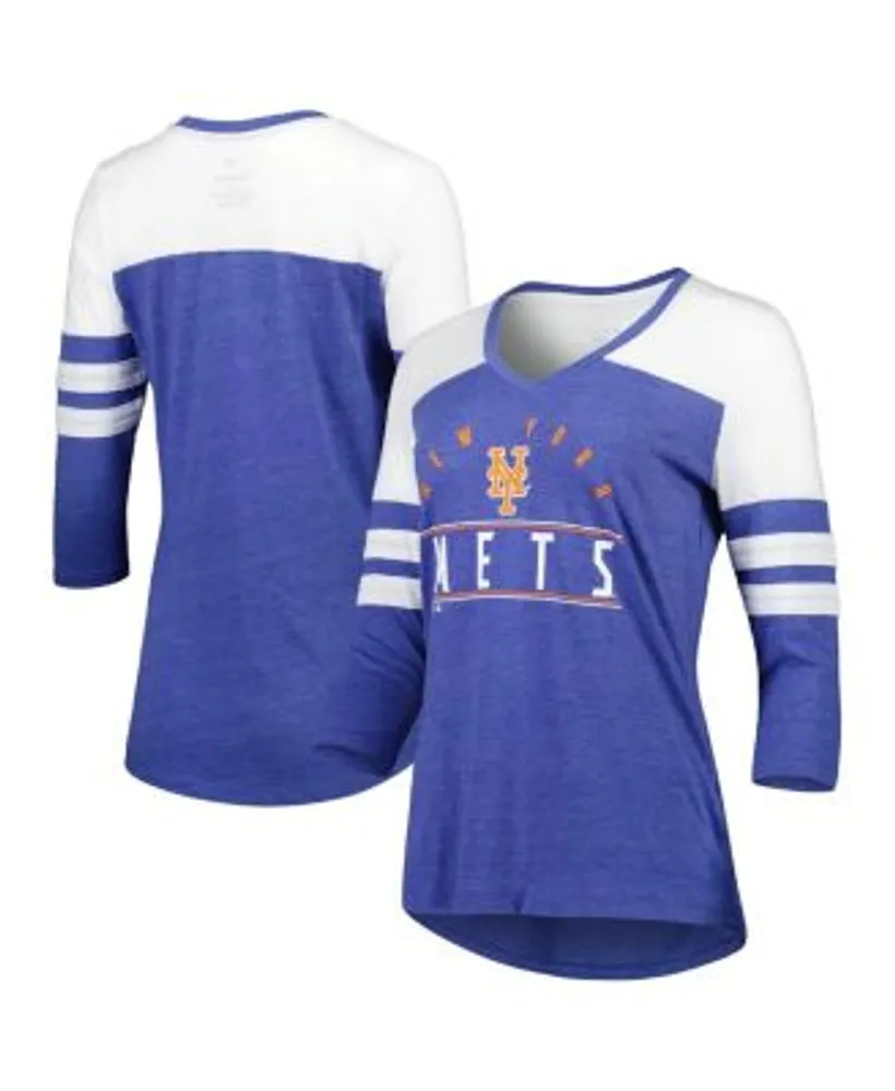 New York Mets Women's Plus Size Notch Neck T-Shirt - White/Royal