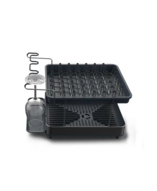 Basicwise Plastic Dish Rack with Drain Board and Utensil Cup
