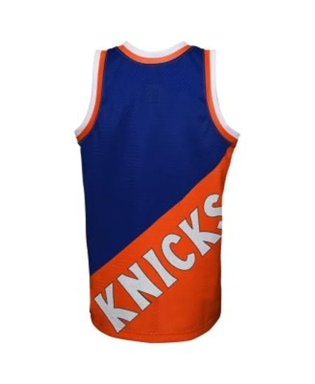 Youth Mitchell & Ness Orange/Blue New York Knicks Hardwood Classics Big Face 5.0 Jersey Size: Large