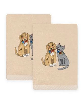 Textiles Spring Dog and Cat Embroidered Luxury 100% Turkish Cotton Hand Towels, Set of 2, 30" x 16"