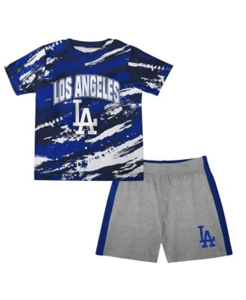 Outerstuff Toddler Boys and Girls White Heather Gray Los Angeles Dodgers  Two-Piece Groundout Baller Raglan T-shirt Shorts Set