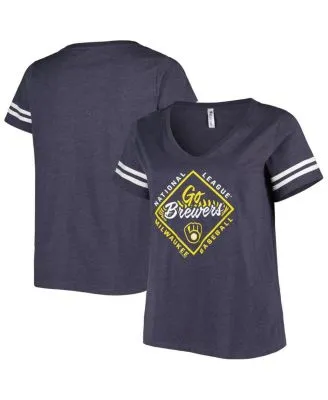 Women's Starter Navy/Gold Milwaukee Brewers Game on Notch Neck Raglan T-Shirt Size: Medium