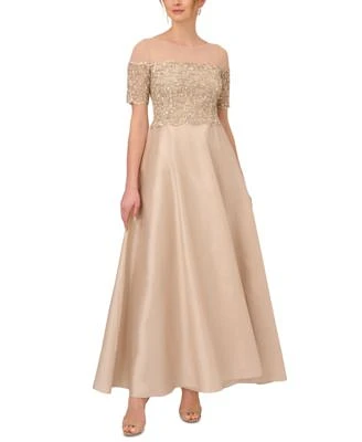 Women's Beaded Taffeta Off-The-Shoulder Gown