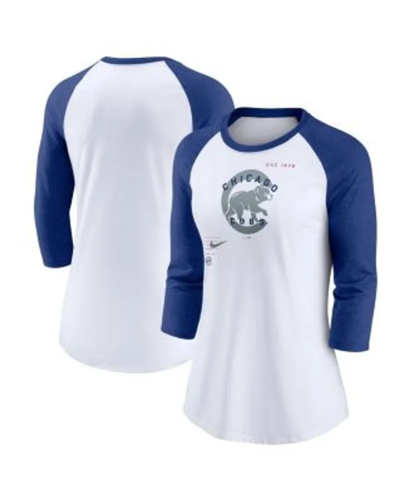 Nike Women's White, Royal Chicago Cubs Next Up Tri-Blend Raglan 3/4 -Sleeve  T-shirt