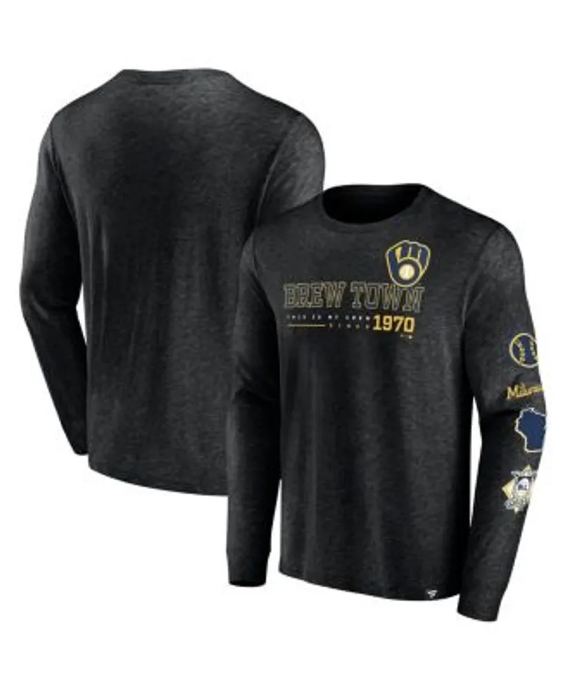 Fanatics Men's Branded Black Milwaukee Brewers High Whip Pitcher Long  Sleeve T-shirt