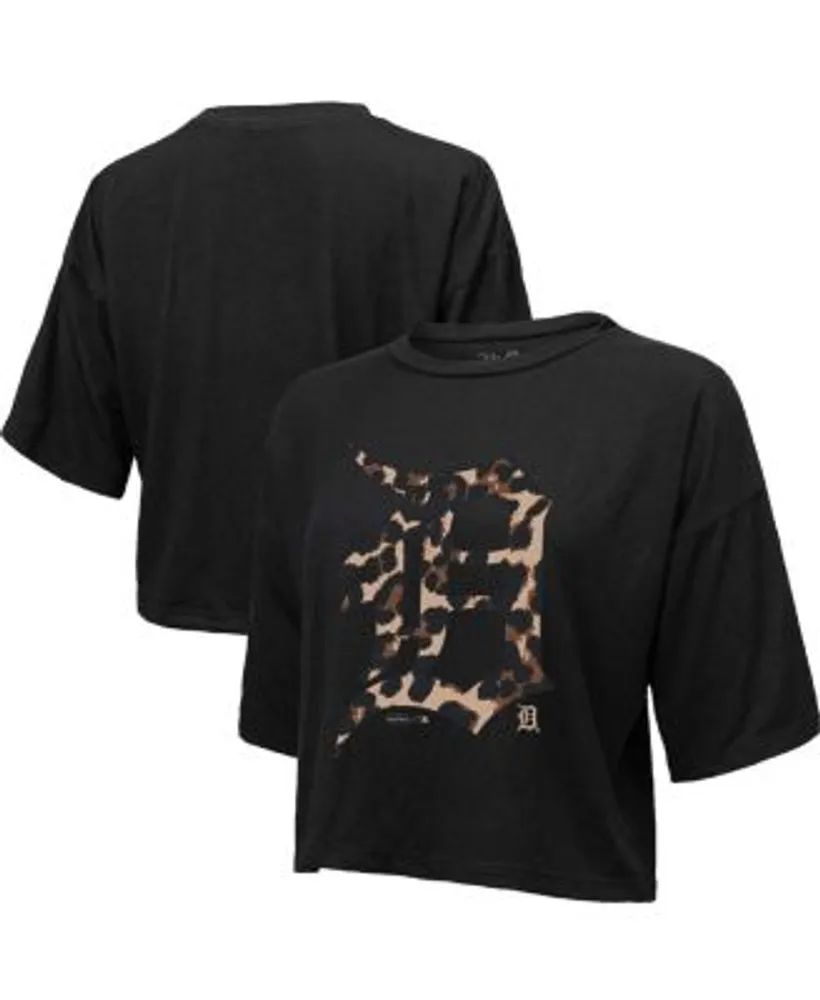 Majestic Women's Threads Black Detroit Tigers Leopard Cropped T-shirt