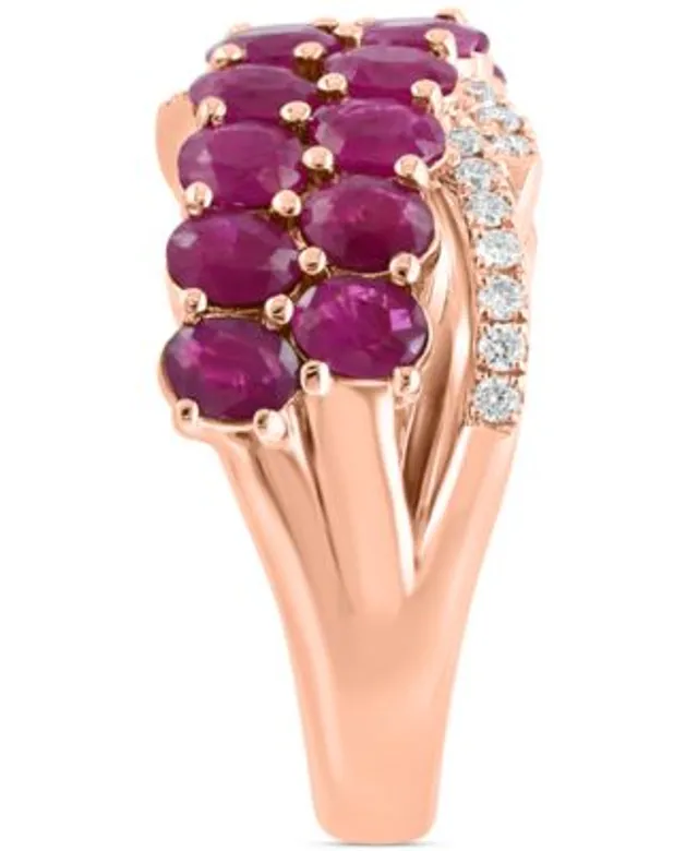 Effy Ruby (7/8 Ct. t.w.) & Diamond Accent Two-Row Ring in 14K Rose Gold - Ruby