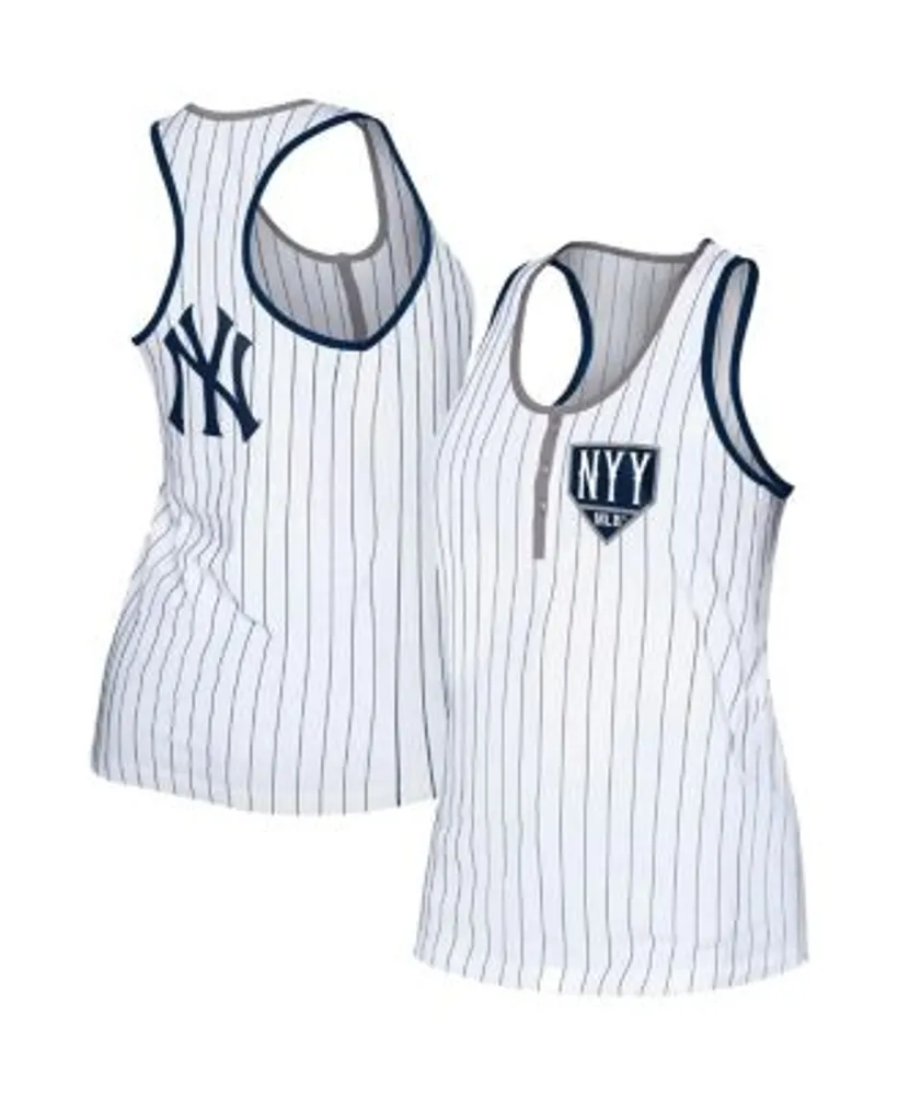 Women's New Era White Chicago Cubs Pinstripe Henley Racerback Tank Top