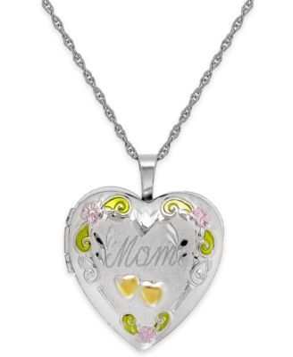 Mom Painted Heart Locket in Sterling Silver