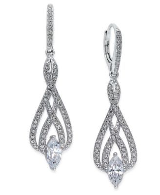 Silver-Tone Marquise Crystal and Pavé Drop Earrings, Created for Macy's