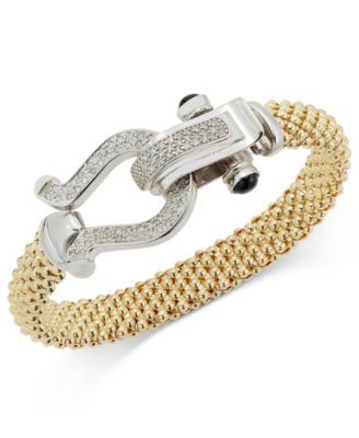 Diamond Horseshoe Clasp Mesh Bracelet (5/8 ct. t.w.) 14k Gold-Plated Sterling Silver or Rose (Also available Silver)