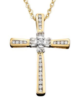 14k Gold Pendant, Diamond Cross (1/4 ct. t.w.)