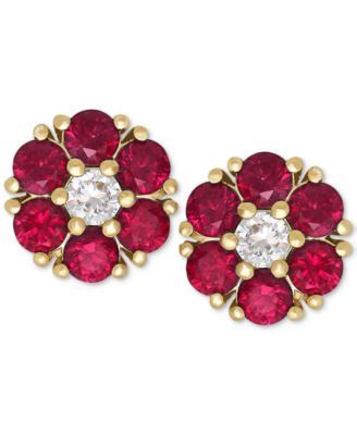 Sapphire (1-1/5 ct. t.w.) and White (1/6 Flower Stud Earrings 14k Gold (Also Available Emerald Ruby)