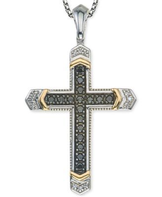 Men's Diamond Cross Pendant Necklace (1/4 ct. t.w.) in Sterling Silver and 10k Gold