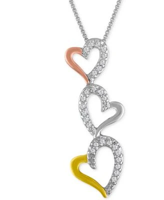 Diamond Tri-Color Triple Heart Pendant Necklace (1/10 ct. t.w.) 