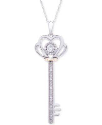 Diamond Accent Two-Tone Key Pendant Necklace in Sterling Silver & 10k Gold