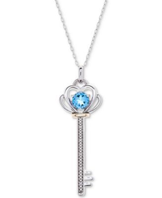 Sapphire (3/4 ct. t.w.) & Diamond Accent Key 18" Pendant Necklace Sterling Silver 10K Gold