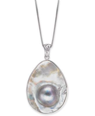 Mabé Blister Pearl (34 x 24mm) 18" Pendant Necklace in Sterling Silver