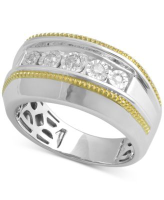 Men's Diamond Two-Tone Ring (1/5 ct. t.w.) Sterling Silver & 14k Gold-Plate