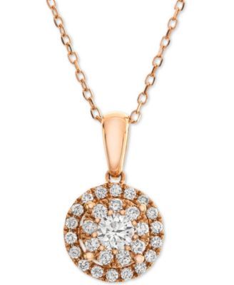 Diamond Halo Adjustable Pendant Necklace (1/2 ct. t.w.) in 14k Rose Gold
