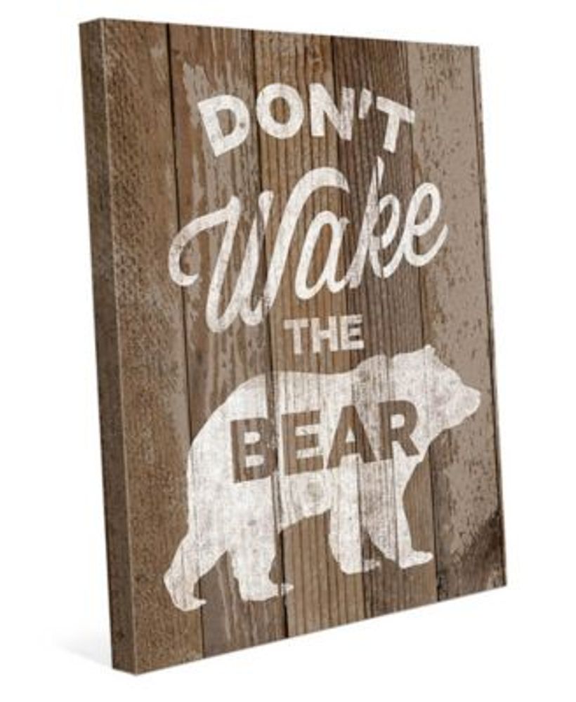 Don'T Wake The Bear On Wood Pattern 20" X 24" Canvas Wall Art Print