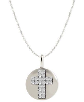 Diamond Double Cross Disk Pendant Necklace in 14k White Gold (1/10 ct. t.w.)