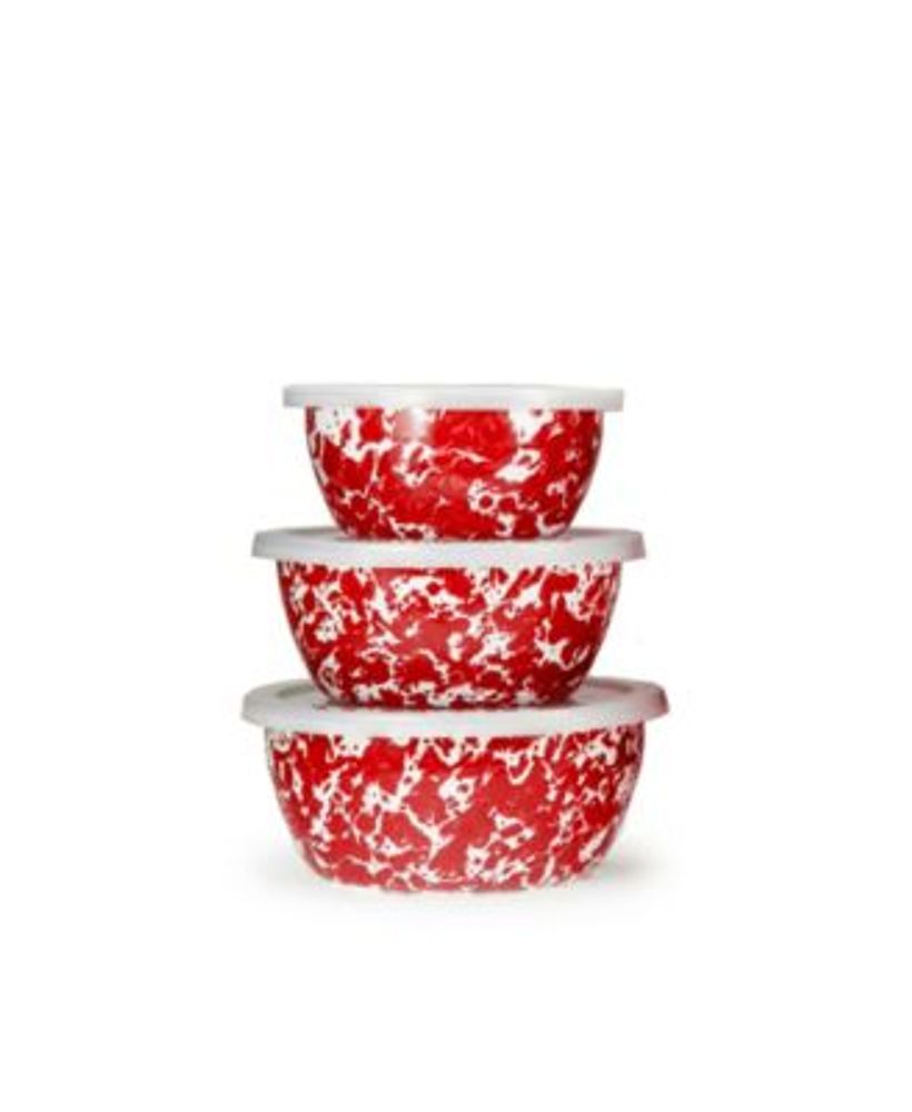 Golden Rabbit Enamelware - Solid Red Pattern - Set of 3 - Mixing Bowls