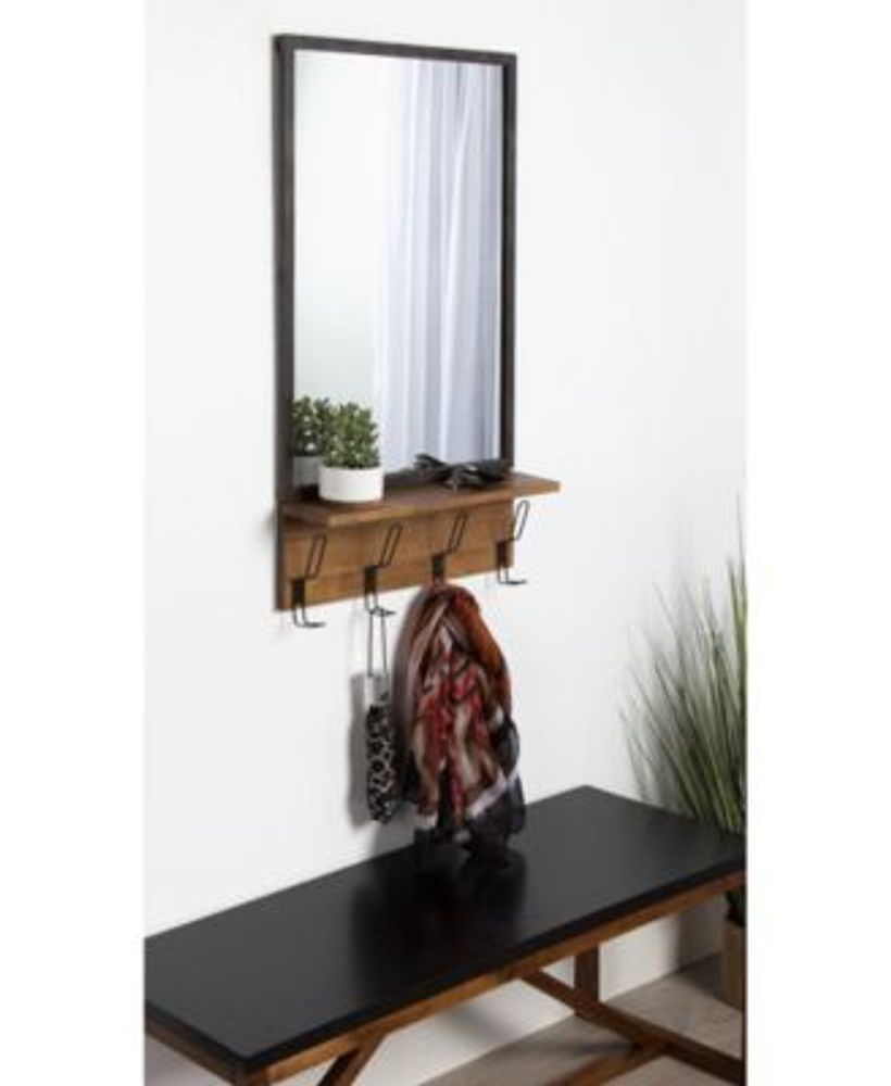 Coburn Metal Mirror with Wood Shelf and Hooks - 20" x 36.5"