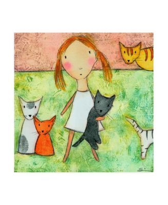 Carla Sonheim Girl with Cats Canvas Art - 15.5" x 21"