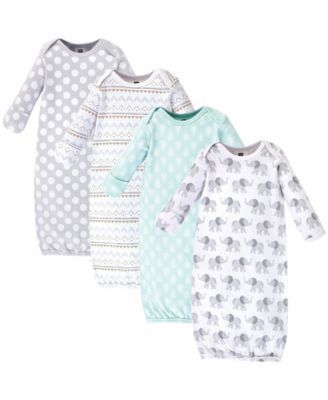 Cotton Gowns, Gray Elephant, 4 Pack, 0-6 Months