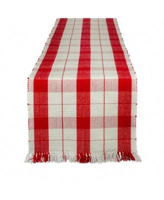 Red Tinsel Plaid Fringed Table Runner