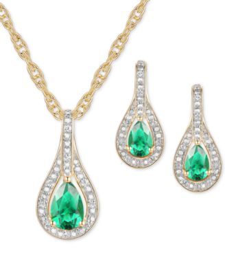 2-Pc. Set Sapphire (1 ct. t.w.) & Diamond (1/20 Pendant Necklace Matching Drop Earrings Sterling Silver (Also available Ruby or Emerald)