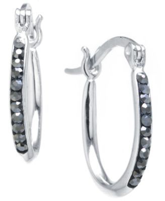 Crystal Oval Hoop Earrings Sterling Silver or 14k Gold-Plated Silver. Available Clear, Gray Blue
