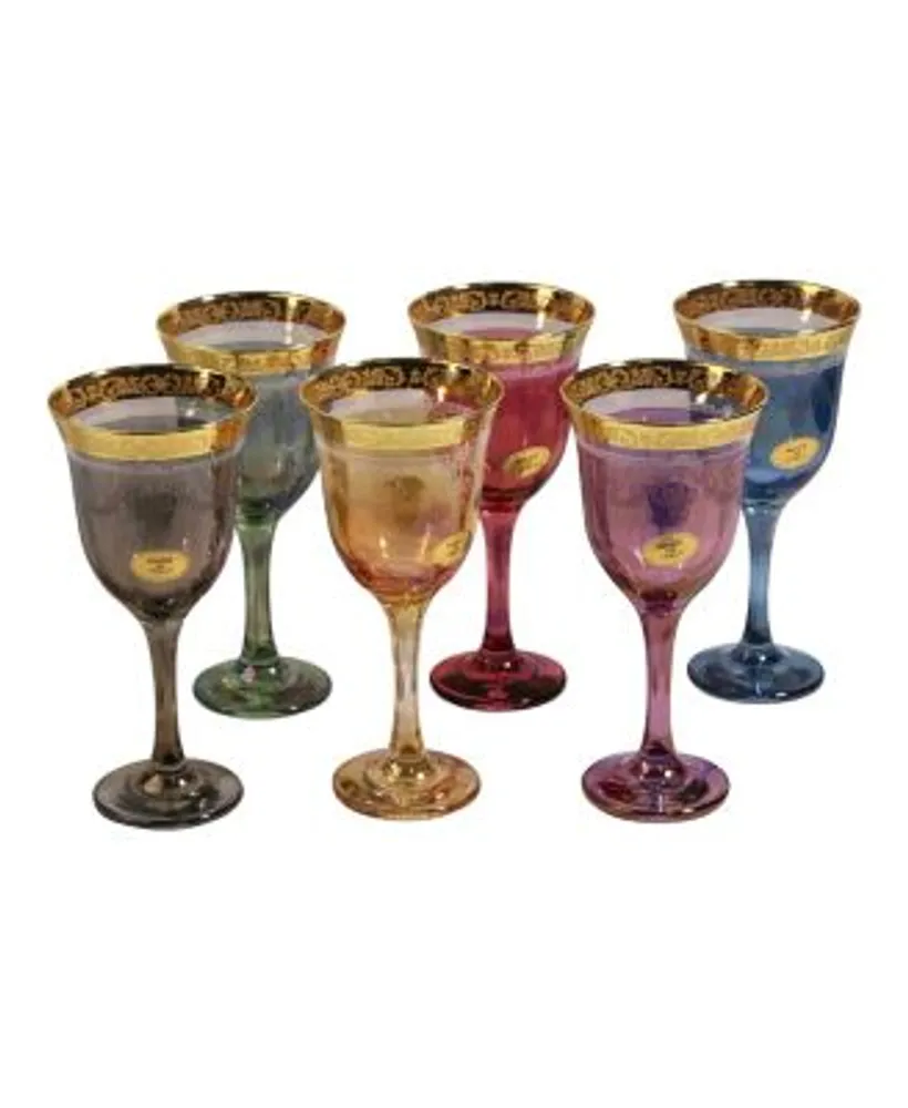 Lorren Home Trends Deep Red Colored Champagne Flutes with Gold Rings, Set of 4